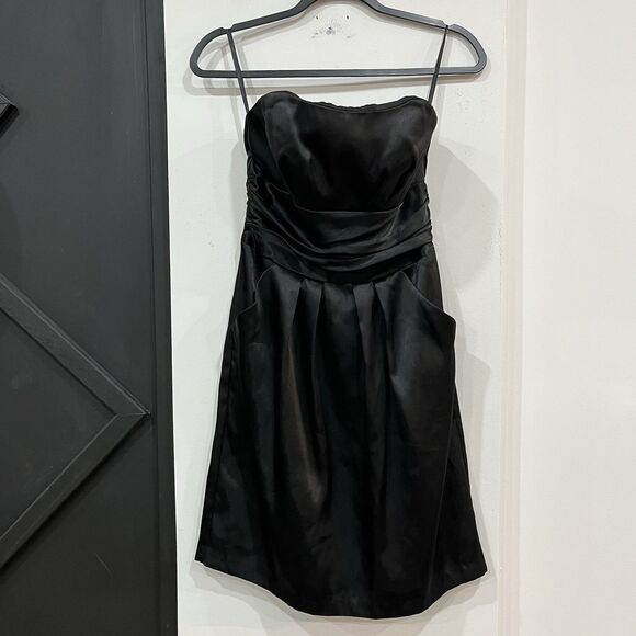 David’s Bridal Formal Bridesmaid Strapless Black Satin Dress Size 4 Pockets - Picture 3 of 7